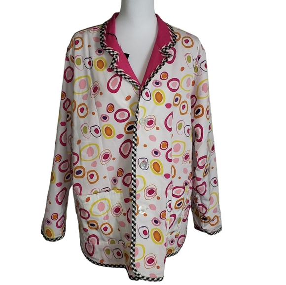 KOOS Of Course Pink Linen Blend Geometric Print Reversible Blazer Jacket Sz L - Picture 2 of 16